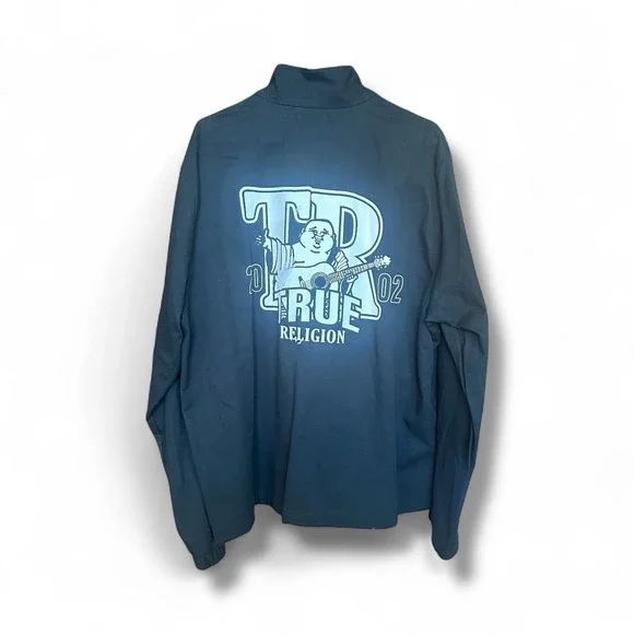 NWT True Religion Jacket Mens L Black Zip Up‎ Buddha Back Logo Streetwear Y2K
